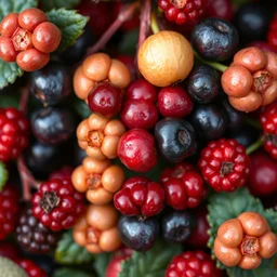 a face made with berries, it looks like a face, different color berries