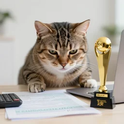 a photorealistic image of a cat stressing about his taxes, award winning photograph
