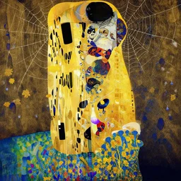 an insanely detailed cell shaded vector art of a tall woman and the death, intricate detailed autumn leaves, spiderweb, mycelia, by ruan jia, fantasy, hyper detailed, concept art, gold and ultramarine harmony palette, by gustav klimt, by greg rutkowski, by alphonse mucha