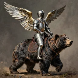 winged hussar riding a war bear in armor, beksinski