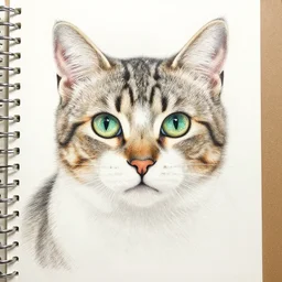 cat, detailed colored pencil drawing