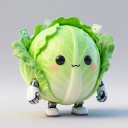 high quality 3 d render very cute cyborg cabbage! cabbage leaves as dollars!! kale! incorporated speakers!, cyberpunk highly detailed, unreal engine cinematic smooth, in the style of blade runner & detective pikachu, hannah yata charlie immer, moody light, low angle, uhd 8 k, sharp focus