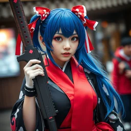 highly detailed beautiful anatsu kyoushitsu cosplay, warcore, professional photography 8 k 3 5 mm, holding weapon, pixiv