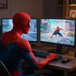 spider - man plays a video game called spider - man on the computer