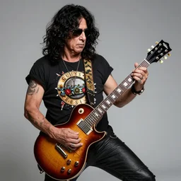 A very cool picture of Slash from Guns n’ Roses playing guitar on his Les Paul