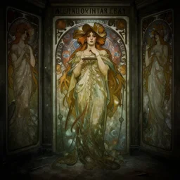 50mm f1.8 photography of a creepy liminal space, megalophobia, by Alphonse Mucha