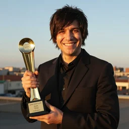 Aphex Twin smiling, award winning photo, golden hour
