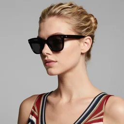 photograph of an olive skinned blonde female model in her twenties, her hair pinned up, designer sunglasses, wearing a designer top, looking content, focused on her neck, photo realistic, extreme detail skin, natural beauty, no filter, slr, golden hour, 8 k, high definition, selfie