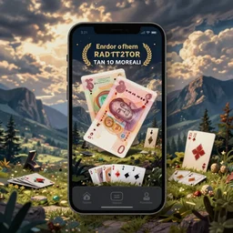A screen showing digital money, digital painting, card game illustration, detailed background