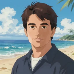 anime fine details portrait of Tom cruise at beach anime masterpiece by Studio Ghibli. 4k render.