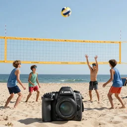 a group ok kids playing beach volley with their heads, extremely photorealistic, hyper detailed, canon eos - 1 d x mark iii, 3 0 0 mm