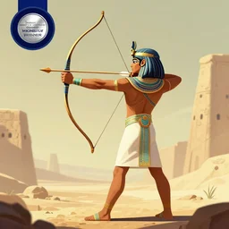 illustration of a man shooting an arrow with a bow, digital illustration, egyptian art by brian despain, behance contest winner, afrofuturism, egyptian art, 2 d game art, hyper - realism