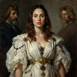 Oil painting the beautiful woman Gal Gadot, she has withe old cloths, she is wearing surreal ornates, naturalism, dramatic lighting, high-detailed oil painting by Ilya Repin, Michelangelo da Caravaggio, William Blake, Alex Grey and Beksinski, trending on Artsatio, masterpiece, 4k, 8k,