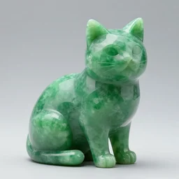 a cat made of bright green stone with the shape of a cat, organic cat, faceted, stylized, squared, smooth cat, alive. cat, natural cat, hyper realistic cat,