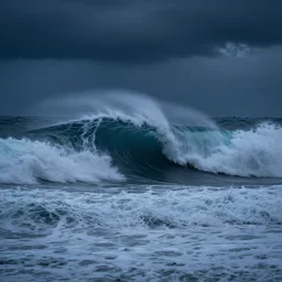 a tsunami wave coming through a night stormy ocean, rules of thirds, photorealistic - n 4 - i - s 8 8 8