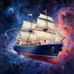 a ship floating in colorful cosmos, award-winning drawing, artstation, octane, insane detail