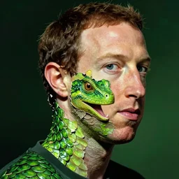 portrait of a mark zuckerberg, skin peeling away to reveal bright green! reptile! scales!, forked tongue, art by ryo shiotani and greg rutkowski, intricate, beautiful, cinematic lighting, vintage art by serge ivanoff, high resolution, very detailed