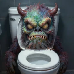 close up portrait of  toilet as monster,  digital artstation painting 8k intricate dramatic light
