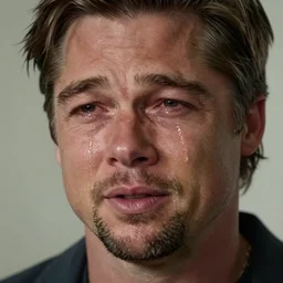 portrait of brad pitt crying with tears running down his face, hyper detailed, realistic