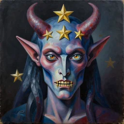 Intricate five star Void Demon portrait by Pablo Picasso, oil on canvas, HDR, high detail, Photo realistic, hyperrealism,matte finish, high contrast, 3d depth, masterpiece, vivid and vibrant colors, enhanced light effect, enhanced eye detail,artstationhd