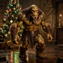 a orc conqueror, tattoo, by lee madgwick, carne griffiths, christmas light, reflection lumen mapping, 1 9 4 0 s