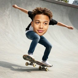 pickle with a face riding a skateboard
