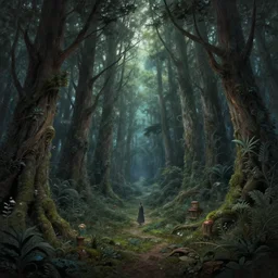 a magical forest in the border between the good and the bad, fantasy art, intricate, highly detailed, in the style of greg rutkowski