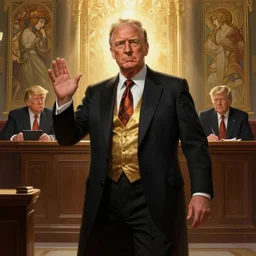 saul goodman defending donald trump in courtroom, mature, handsome, fantasy, intricate, elegant, highly detailed, digital painting, artstation, concept art, sharp focus, illustration, illumination, holy ethereal light, art by gaston bussiere and alphonse mucha