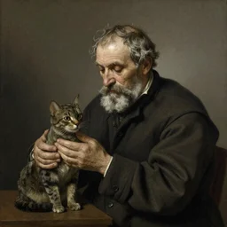 old man and cat, by rembrant