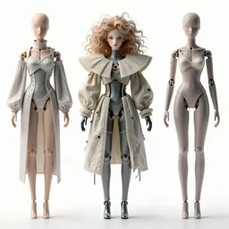 fashion dreamy digital reference sheet ball - jointed! plastic! doll!! weird! sci - fi high fashion clothing! beautiful hair! krenz cushart peter mohrbacher norman rockwell michael cheval gerald brom alphonse mucha beautiful detailed face strange unique design futuristic attire white background wtf! wide collar