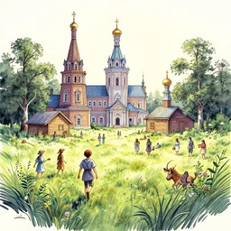 midsummer night in a russian fairytale. color ink wash by award - winning concept artist. backlighting, chiaroscuro, field of depth.