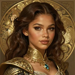beautiful young zendaya, closeup, d & d, fantasy, intricate, elegant, highly detailed, digital painting, artstation, concept art, matte, sharp focus, illustration, art by artgerm and greg rutkowski and alphonse mucha