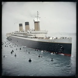 a daguerrotype photo of a film thousands of people in the icy water after the sinking of the titanic, award winning photo