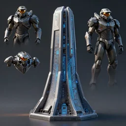 3 d sculpt environment building prop, star citizen, tron, halo, mass effect, elysium, the expanse, high tech industrial, artstation unreal of a technological device in the shape of an industrial angular segmented stacked tower vertical digital circuitry pattern