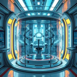 hyperdetailed scifi concept art, single large glass chamber with multiple robotic manipulators, highly integrated futuristic automatic care unit, medical robotics, nobody here, ultimate robotic cnc surgical hybrid mri 3 d printer machine, in cyberpunk hospital lab, highly detailed, vibrant, digital painting, artstation, hdr, rtx, octane render, by artgerm and alphonse mucha