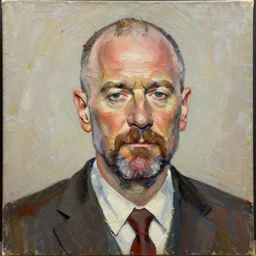 oil paint impasto relief, portrait of saul goodman, lit from above, multi layered thick brush marks, some splattered paint, in the style frank auerbach and magritte