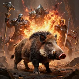 by beatriz bradaschii and danny ingrassia, visually stunning, cinematic, ultra realistic, hyper realism, 1 2 k, epic, octane render, unreal engine, vfx, maya, stonetusk boar : sudden genesis, wolfrider : dampen magic, grave shambler : lesser mithril spellstone, unstable explosion : ogrimmar aspirant