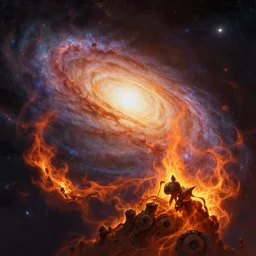 galaxy in flames, a fantasy digital painting by greg rutkowski and james gurney, trending on artstation, highly detailed