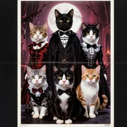 Movie poster for a horror film about cats in goth clothes, 1985