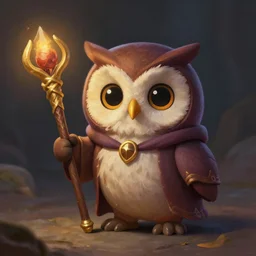 cute little anthropomorphic Owl, wielding a magic staff, tiny, small, short, Wizard robe, cute and adorable, pretty, beautiful, DnD character art portrait, matte fantasy painting, DeviantArt Artstation, by Jason Felix by Steve Argyle by Tyler Jacobson by Peter Mohrbacher, cinema