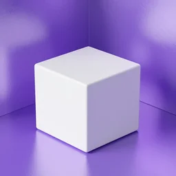 3d render of a white cube in a purple metallic room