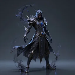 arcane shadow caster wizard + dark aura : : character concept + full body pose + dynamic pose : : octane render, hyper realistic, maximum detail, ray tracing reflections