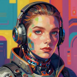 detailed and vibrant color character concept art portrait of a detailed and hi - tech diesel punk ’ s face, depth of field background, artstation, award - winning realistic sci - fi concept art by greg rutkowski and yoshitaka amano, in the style of james gurney, flat pop color surrealist illustration.