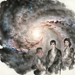 hubble nebula, chinese ink brush, yukio - e, kilian eng, victo ngai, josan gonzalez