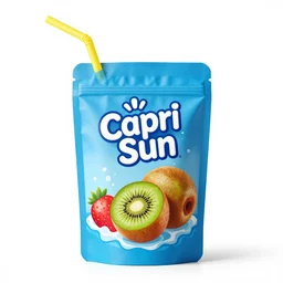 a photo of capri sun roarin'waters strawberry kiwi surf, punch pouch with yellow straw