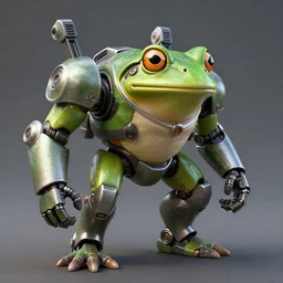 a green frog piloting a bipedal mech suit, photorealistic, hyper realistic