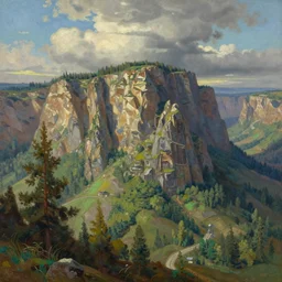 an elevated mesa under the protection of a nature spirit, extremely detailed oil painting, rhads, sargent and leyendecker, savrasov levitan polenov, bruce pennington, studio ghibli, tim hildebrandt, digital art, landscape painting, trending on artstation, masterpiece