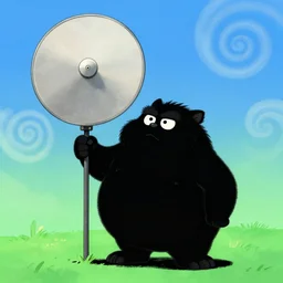 chubby cartoon concept art, transmission antenna, from lorax movie, black blue green, spiral clouds, sam and max