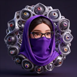 a beautiful fractal mandelbulb young cute hyderabadi woman with cateye glasses and black mask and purple niqab with multiple eyes by alex gray, android jones, karol bak, ayami kojima, artgerm, concept art, sharp angles, robot, 3 d, octane render, 8 k, unreal engine