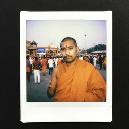 breton monk looking like rasputin visiting kumbha mela a major pilgrimage and festival in india, polaroid